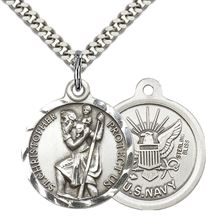 STERLING SILVER ST CHRISTOPHER PENDANT ON A CHAIN - 7/8" x 3/4"